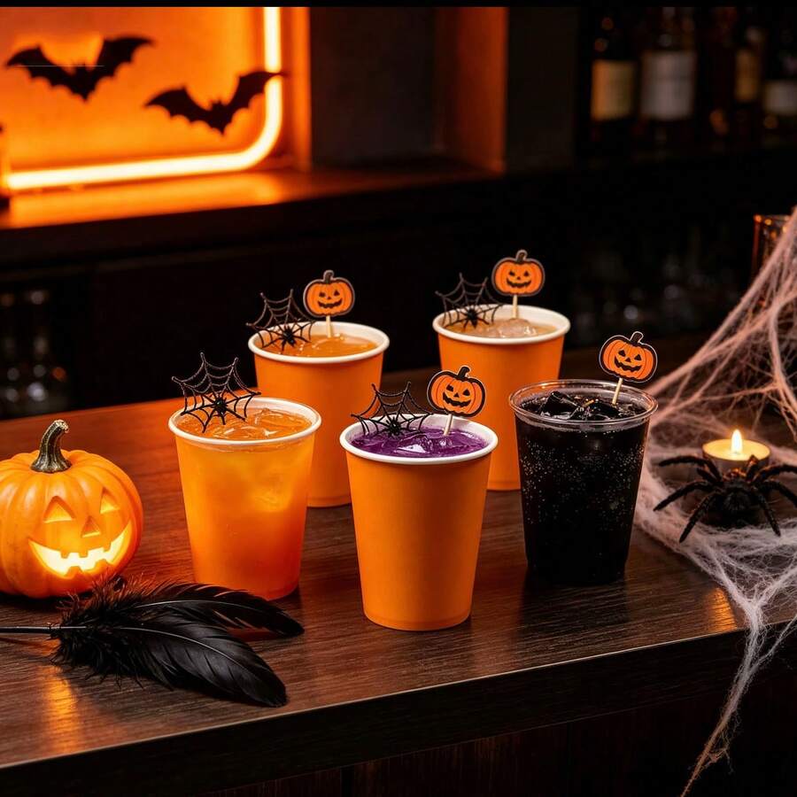 9oz Orange Paper Cups With White Rim - Reusable, Hand Wash Only, Perfect For Parties, Halloween, Birthdays, BBQs, Picnics, Weddings - Ideal For Hot And Cold Drinks, Coffee, Tea, Party Cups - View 1