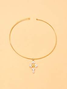 outingfit Nuevo collar ajustable de corte cruzado con cristales geométricos, cadena de clavícula de lujo de alta gama, joyería de diseño de nicho - Dorado - Ver 2