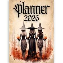 GDTME 2026 魔幻主題計畫本－異教曆法、多款魔法書風格日記頁，適合成人，核心女巫美學，日計畫與月計畫管理工具（英文），適合萬聖節、返校季、聖誕節，螺旋裝訂筆記本，哥德風 - 女巫計劃本 - 查看 5