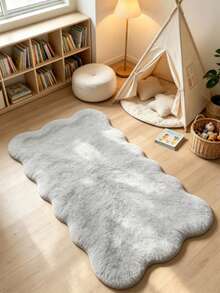1pc Light Gray Wavy Edge Asymmetrical Area Rug, Decorative Carpet, Floor Mat, Living Room Rug, Bedroom Rug, Universal Carpet - Light Grey - View 3