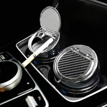 Carbon Fiber Style Cylindrical Car Ashtray With Lid, Flame Retardant Multi-Function Universal Car Interior Accessory - Carbon Fiber - View 3