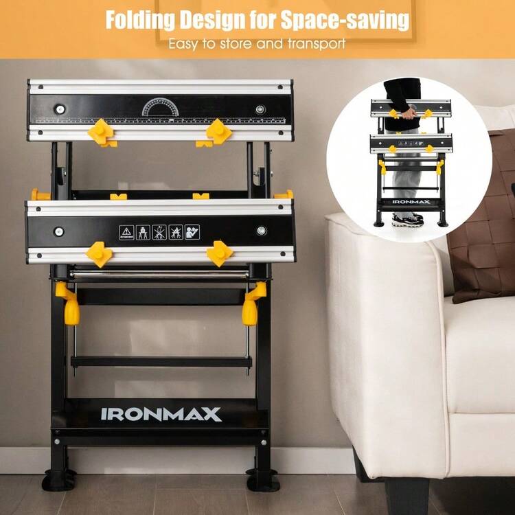 Portable Folding Work Table With Tiltable Platform, 7-Height Adjustment, 8 Sliding Non-Marring Clamps & 2 Rotary Clamping Handles - Compact Multifunctional Workstation For DIY, Crafting, Repair, And Hobby Projects - Black - View 5
