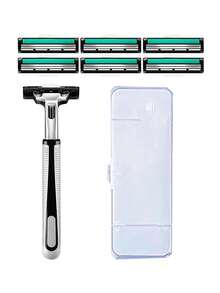 BOROLA Men's Shaving Razor Set, Double-Layer Razor Blades, Washable, With 6 Replacement Blades, 1 Handle, 1 Razor Holder Box. Storage Box With Comfortable Closure For Shaving, Suitable For Travel - A - View 10