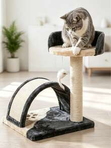Multi-Functional Cat Tree Tower, Sisal Wrapped Scratching Post, Arch Shape Cat Scratcher Tunnel, Soft Plush Rest Perch Platform With Hanging Mouse Feather Toy, Indoor Furniture For Small Medium Cats Kittens - Multicolor - View 6