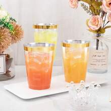 20pcs 7oz/200ml Gold Rim Aviation Water Cups - Durable Crystal Clear Water Cups For Weddings And Parties[Reusable] - Multicolor - View 3