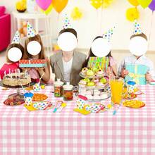 1pc Pink And White Plaid Disposable Tablecloth For Camping, Decoration, Party, Birthday Party, Gender Reveal Party - Multicolor - View 3