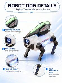 Robot Anjing Elektrik dengan Lampu, Suara, dan Musik, Mainan Edukasi Interaktif yang Bisa Berjalan, Mainan Sensorik untuk Anak Laki-laki, Mainan Anak, Mainan untuk Bepergian - Anjing robot putih - View 4
