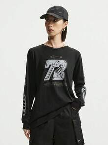 Nike Women's AS W NSW NK CLSC LS BF TEE SPD Long Sleeve Knit Collarless T-Shirt TIM6403-010 - Black - View 1