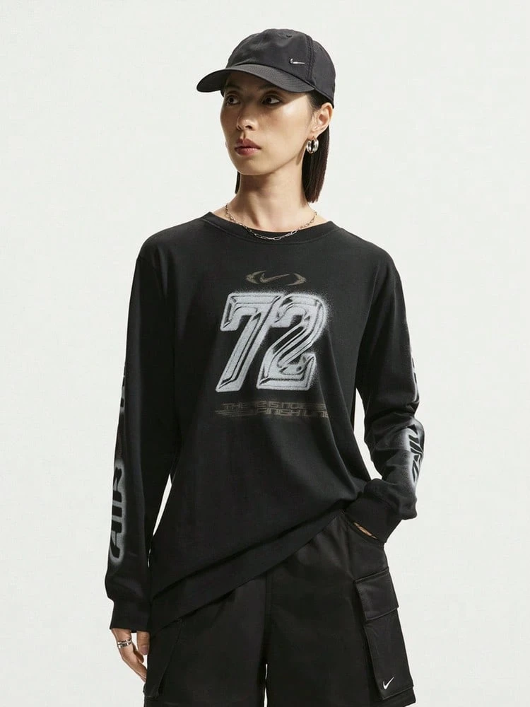 Nike Women's AS W NSW NK CLSC LS BF TEE SPD Long Sleeve Knit Collarless T-Shirt TIM6403-010 - Black - View 1