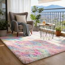 1pc Long Shag Carpet, Ultra Soft Fluffy Rug, Lightweight Polyester Sponge Middle Layer Non-Slip Backing, Multiple Sizes, Suitable For Living Room, Bedroom, Bathroom Floor, Bedside, Sofa Chair Mat, Rainbow Modern Home Decor, Perfect Housewarming Gift - Multicolor - View 4