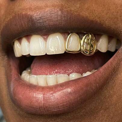 1pc Glossy Hollow Dollar Sign Hip Hop Teeth Grillz Party Theme Ball Funny Accessory Unisex