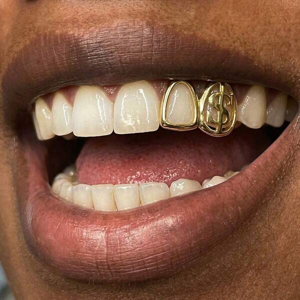 1 pieza Grillz de dientes con signo de dólar hueco brillante, accesorio divertido de temática de fiesta hip hop, unisex