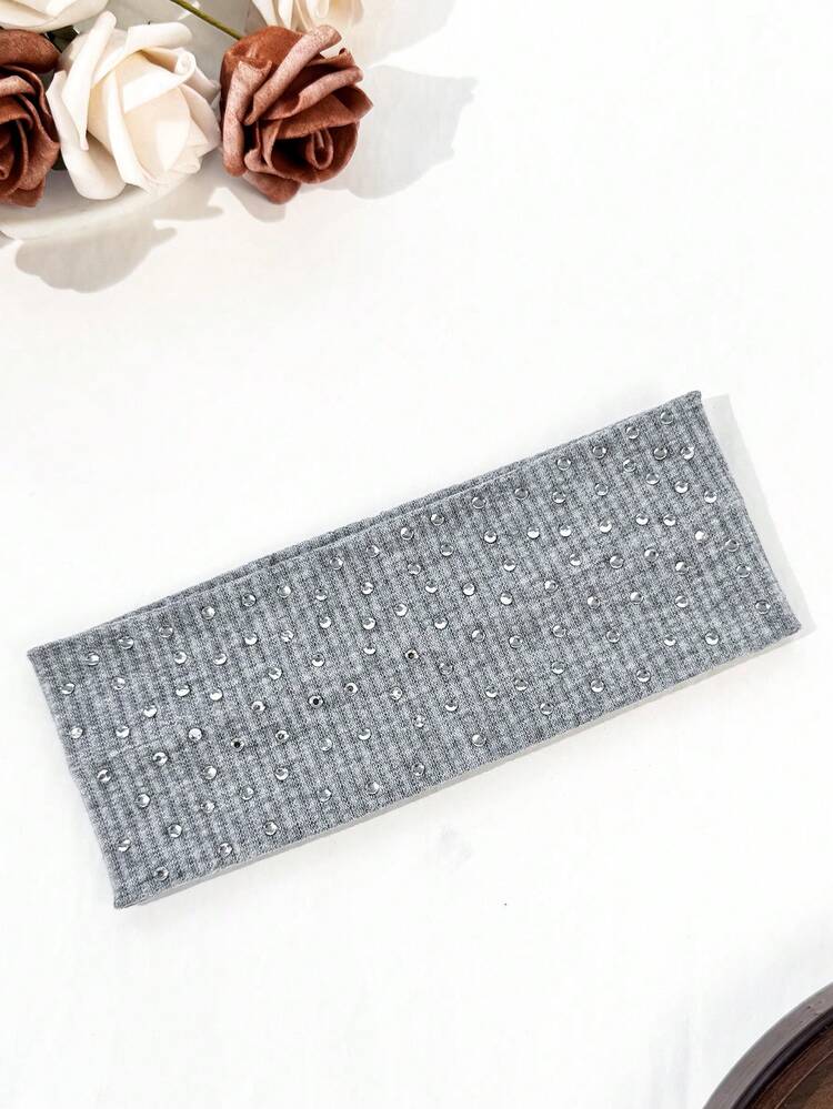 5pcs Set Minimalist Gentle Style Vertical Ribbed Full Rhinestone Wide Band Headbands, High Elasticity Knitted Hair Ties Suitable For Back To School, Daily Wear, Sports, Washing, Travel, Atmospheric Styling Hair Accessories - Multicolor - View 10