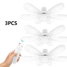FUTUREM 2/3/5Piezas Ventilador de techo para con control remoto Pequeño ventilador de bombilla LED, bombillas de ventilador creativas para reemplazo, luz ambiental para el hogar, dormitorio,súper silencioso, viento fuerte, cabeza de luz e27, con función de memoria - Multicolor - Ver 2