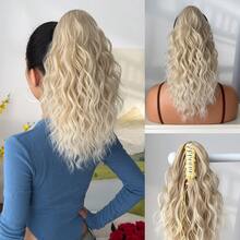 HEYPINK Ekstensi Rambut Ekor Kuda Sintetis Keriting Panjang Sedang 18 Inci Tahan Panas, Warna Cokelat Tua Emas, Gradien Cokelat Muda Merah Anggur Hitam, Cocok untuk Pesta Wanita dan Penggunaan Sehari-hari, Aksesori Rambut Ekor Kuda Gaya Cakar - Hitam Coklat - View 4