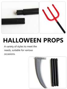 2pcs/1pc Halloween Costume Accessories, Devil Trident & Grim Reaper Scythe Props, Lightweight Detachable Grim Reaper Scythe, Suitable For Halloween Party Stage Performance, Cosplay Props, Stage Props, Halloween Party Decoration, Happy Halloween - View 3