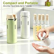 FUSHITON 4-In-1 Travel Dispenser Bottle, Refillable Containers With Clear Scale And Waterproof Labels, Leak Resistant Travel Toiletry Bottles For Cosmetics, Shampoo, Lotion, White - View 3