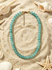1pc European & American Bohemian Round Geometric Natural Stone Cracked Effect Beaded Short Necklace With Stainless Steel Accessories For Women, Summer Beach Vacation - Handmade Stone Beaded Necklace With Stainless Steel Accents - View 23