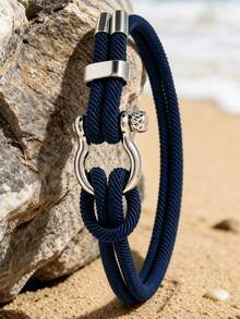 1 Piece Of Men's Nautical Braided Rope Bracelet, Horseshoe Buckle Lock Design, Suitable For Daily Wear, Beach Vacation Wear, Gift For Boyfriend - Horseshoe Buckle Bracelet - View 7