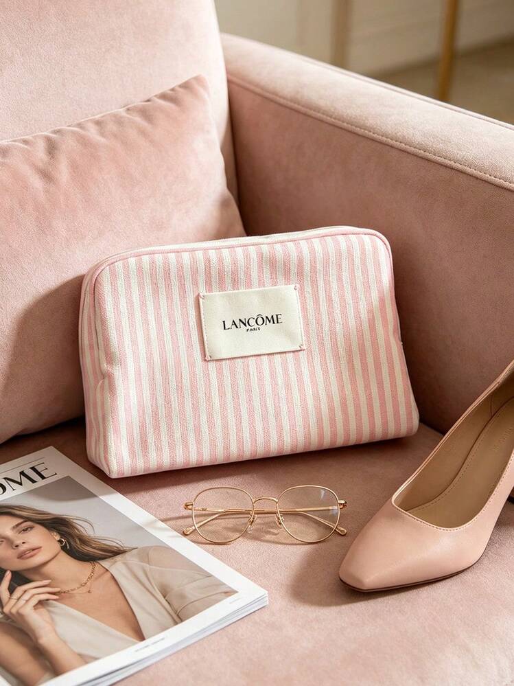 Lancôme 女士全開口拉鍊絎縫帆布便攜化妝收納包 LANCOME-GIFT-14 - 淺粉色 - 查看 2