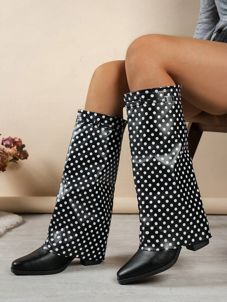 Sepatu Bot Wanita Ujung Persegi Sol Tebal Modis Warna Hitam, Sepatu Bot Pergelangan Kaki Hangat & Nyaman, Sepatu Bot Setinggi Lutut Bertumit Tinggi Empuk Musim Gugur/Dingin, Sepatu Bot Panjang Wanita Hak Tebal Sol Tebal Ujung Persegi Ringan Nyaman untuk Pesta - Hitam - View 2