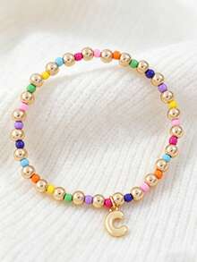 1 Buah Gelang Huruf Manik-Manik Kecil untuk Anak Perempuan, Gelang Elastis dengan Liontin Huruf Awal Tunggal A-Z Kustom, Gelang Manik-Manik Buatan Tangan Berwarna-warni Gaya Boho yang Dapat Ditumpuk, Aksesori Harian - MultiWarna - View 23