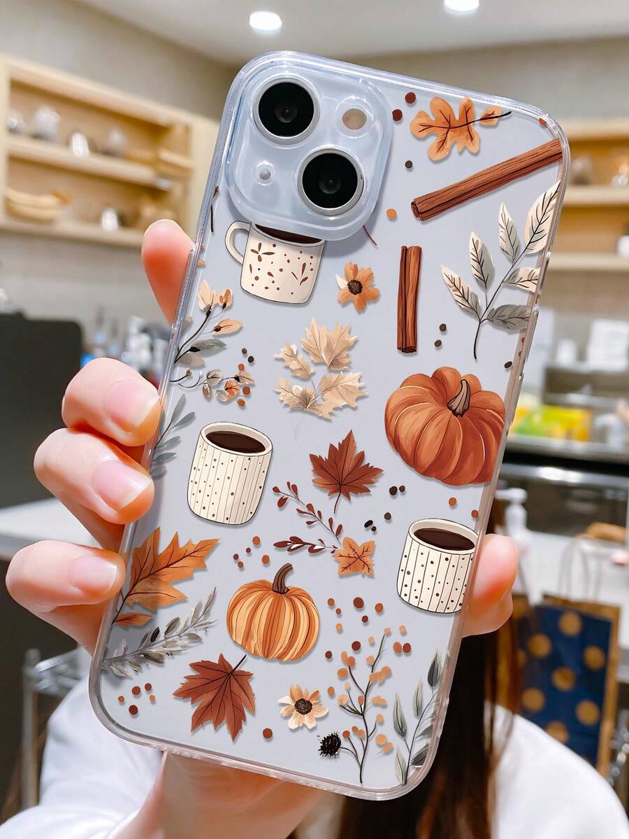 1pc Pumpkin & Autumn Leaf Pattern Transparent TPU Full Coverage Lens Anti-Drop Anti-Fingerprint Phone Case Compatible With Galaxy/ 16 Pro/16 Plus/15/15 Pro Max/15 Pro/11/12/13/14 Pro Max/11 Pro/11 Pro Max/12 Pro/12 Pro Max/13 Pro/13 Pro Max/14 Pro/14 Pro Max Soft Shell Premium Creative - Multicolor - View 1