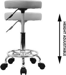 2026-NEW:Taburete rodante Redondo de Cuero con reposapiés Ajuste de Altura Giratorio SPA Salón de Dibujo Trabajo de Tatuaje Taburetes de Masaje de Oficina Silla de Trabajo Pequeña (Negro) - Gris - Ver 5