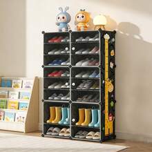 Portable Modular Storage Unit – 9-Tier Cube Closet With Doors, Stackable Plastic Wardrobe Organizer For Clothes, Shoes & Accessories, Space-Saving Under-Stairs Or Bedroom Storage Solution, Black Design - Black Nine Layers Two Columns - View 12