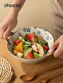 choxila 1件陶瓷碗組，花卉浮雕雙把手湯麵甜點碗，餐具 - 查看 5