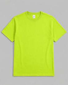 Women's Casual Green Cotton T-Shirt With Round Neck And Short Regular Sleeves, Comfortable Regular Length Top - 螢光綠 - 查看 2