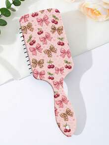 1pc Pink Leopard Print Bow Massage Scalp Comb, High Crown Hair Styling Brush, Detangling Hair Comb - Multicolor - View 3