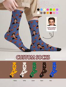 1 Pair Customized Face Pattern Socks, Personalized Photo Socks, Custom Printed Socks, Funny Face Socks, Custom Pattern Socks, Print Any Face Pattern On Socks, Anniversary Gift, Valentine's Day Gift, Unique Birthday Gift, Personalized Custom Collection - Multicolor - View 12