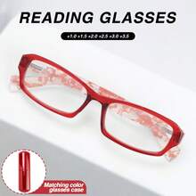 1pc New Colorful Printed Frame Reading Glasses With Matching Colorful Pen Holder Storage Box, Portable And Elegant, High-Definition Lenses For Office And Reading, Mini Portable Pen Holder Packaging - Blue - View 2
