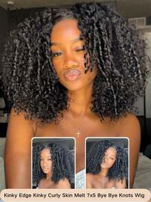 UNice Afro Kinky Curly 100% 真人髮 7x5 Bye Bye Knots 前蕾絲假髮 自然黑 預拔髮際線 預剪漂色髮結 抽繩式假髮 分層指捲波浪 捲髮 初學者友善 即戴式 無膠假髮 200% 密度 - Natural Black - 查看 5