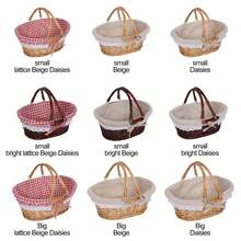 Cesta de picnic tejida, de ratán, con asa plegable, ecológica, cesta de picnic portátil, cesta de almacenamiento, artículos para picnic, cesta de regalo. - Camel - Ver 4
