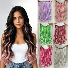 1pc Wavy Synthetic Hair Extension With Clips, Suitable For Adding Colorful Highlights, Anti-Frizz Design, Perfect For Summer Street Style, Halloween Eye-Catching Accessory - Multicolor - View 1