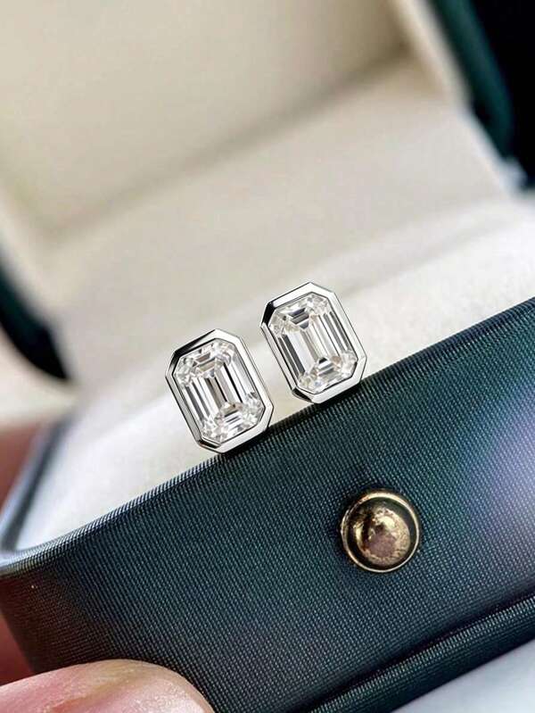 1 Pair Romantic Cubic Zirconia Stud Earrings For Women, Wedding Engagement Party Jewelry, Valentine's Day Gift
