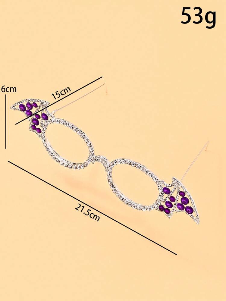 1pc Fully Rhinestone Bat Wing Halloween Cute Spooky Ghost Decorative Eyeglass Frame, No Lens Gothic Punk Halloween Spooky Women's Party Photo Prop Fashion Accessory - YJK1131 - View 5