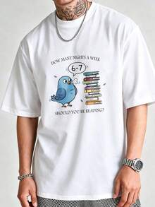 Women's T-Shirt With Funny And Humorous Graphic, Design Featuring A Book-Loving Bird Quote, Ideal For Everyday Summer Wear, Gift For Book Lovers And - 黑色 - 查看 5