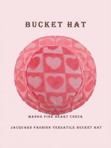 1pc Sun Wave Casual Streetwear Polyester Shell Jacquard Decor Bucket Hat, Geometric 3D Pattern, Spring Summer Autumn Winter - Heart Raspberry Pink - View 3