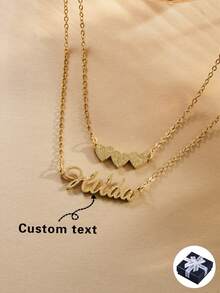 1pc Personalized Minimalist Stainless Steel Double Layer Triple Heart Necklace For Women, Suitable For Traveling, Dating, Holidays, Daily Wear - Gold-frosted - View 2