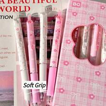 4pcs/Set Pink Bow & Flower Design Pens, 0.5mm Fine Tip, Quick-Drying Black Ink, Smooth Writing, Soft Style, Suitable For Note-Taking, Journaling, Daily Writing And Back To School, Smooth Touch - Flower Bow - View 3