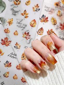 12 Sheets Limited Edition Autumn Maple Leaf Nail Stickers Fall Halloween Thanksgiving Self Adhesive Nail Decals DIY Manicure Decor - Multicolor - View 5