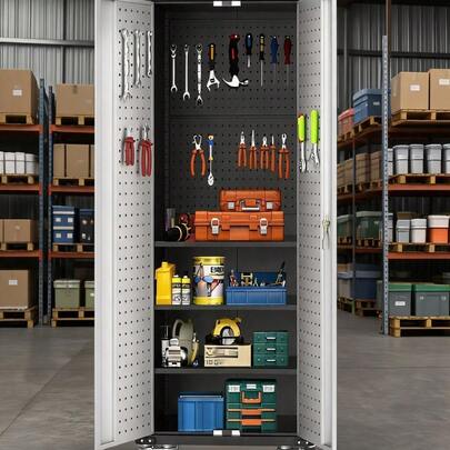 Heavy-Duty Metal Storage Cabinet With Wheels – Lockable Doors, Pegboard, 4 Adjustable Shelves – Steel Drawer Organizer For Home, Garage, Office, Bedroom