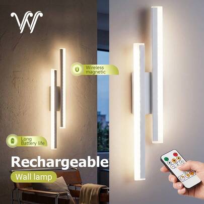 wamblz Modern Rechargeable Wall Lamp Magnetic Battery Operated Dimming Timer LED Wall Light White Wireless Wall Sconces For Bedroom Living Room Corridor Stairwell Windowsill