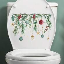 5/1pc Christmas Decoration Stickers Holly Colorful Balls Xmas Toilet Stickers Cute Stars Colored Christmas Balls Wall Decals Window Stickers Christmas Bathroom Decor Supplies For Toilet Home Wall - Multicolor - View 1