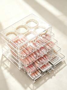 1pc Large Capacity 72-Slot Acrylic Jewelry Box, Transparent Multi-Layer Stackable Drawer Organizer, Jewelry Storage & Organization, Holiday Gift - Transparent - View 2