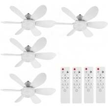 2 Piazes Ventilador de techo para con control remoto Pequeño ventilador de bombilla LED, bombillas de ventilador creativas para reemplazo, luz ambiental para el hogar, dormitorio,súper silencioso, viento fuerte, cabeza de luz E27, con función de memoria - cristal - Ver 2