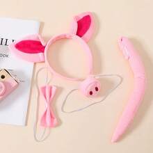 4pcs Cute Pig Costume Accessories Set - Pink Animal Ear Headband, Bow, Pig Nose, Suitable For Christmas Party Animal Dress Up, Funny Cosplay Costume Set, Halloween Outfit - Multicolor - View 2